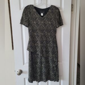 London Times Black and Gold Patterned Midi Dress